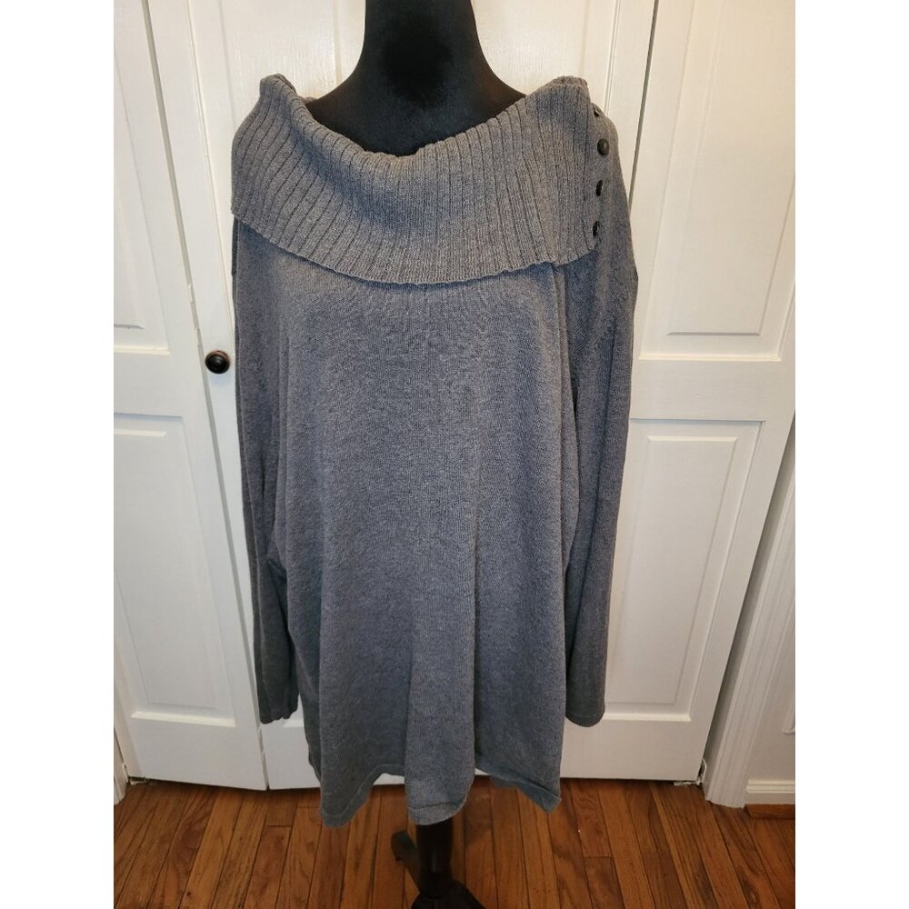 Catherine's Gray On/Off Shoulder Sweater Collar Button 5X Minimalist Classic Y2K